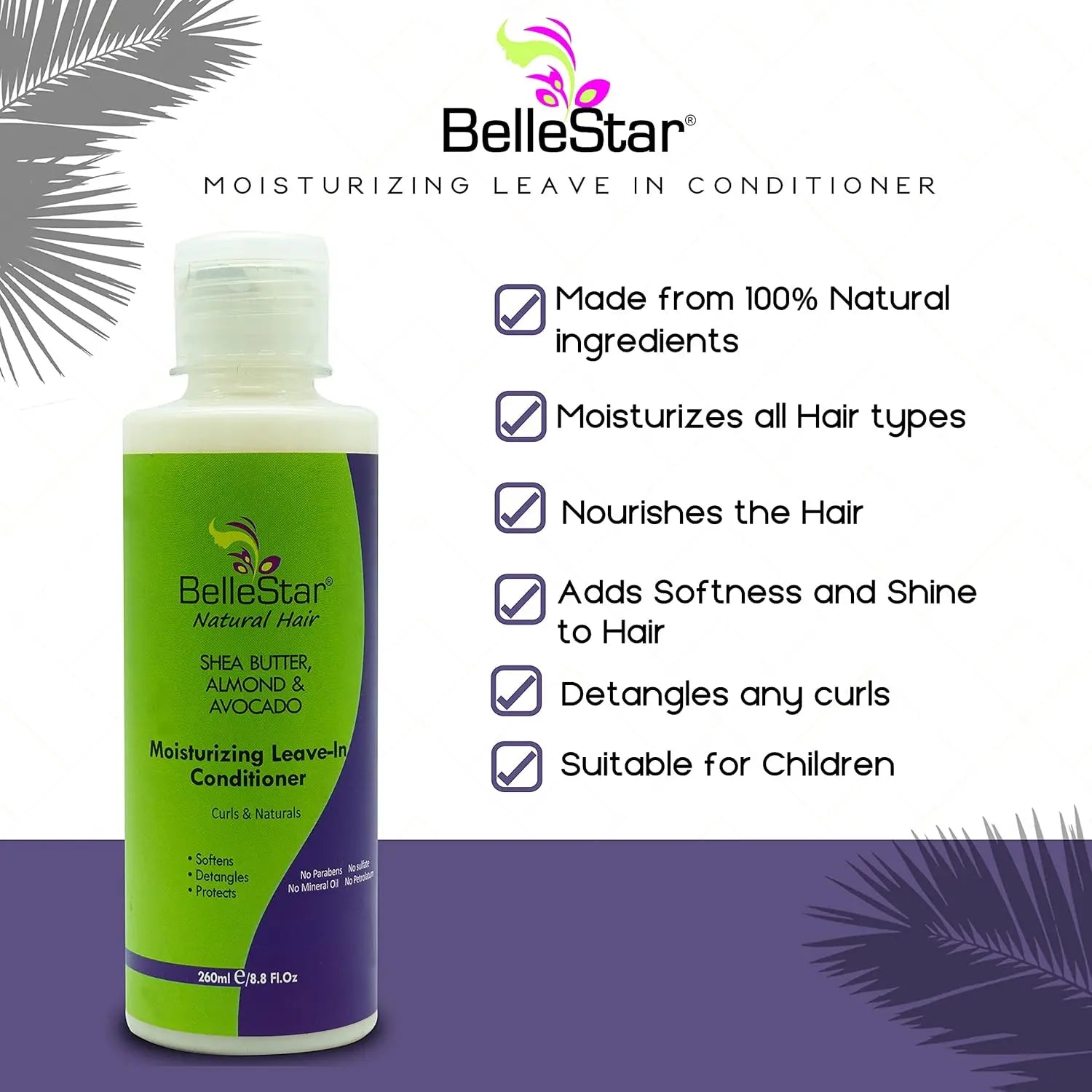BelleStar Natural Hair Leave-In Conditioner | Moisturizing Formula with Shea Butter, Almond & Avocado Bogolo hair & beauty