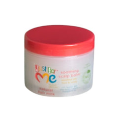 Just For Me Soothing Scalp Balm container with a colorful label and red lid, perfect for hydrating dry hair and scalp.